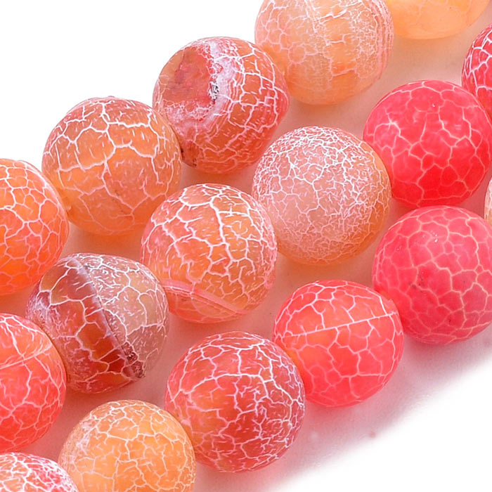 Cracked orange-red agate, frosted, round bead, 6mm, 10pcs