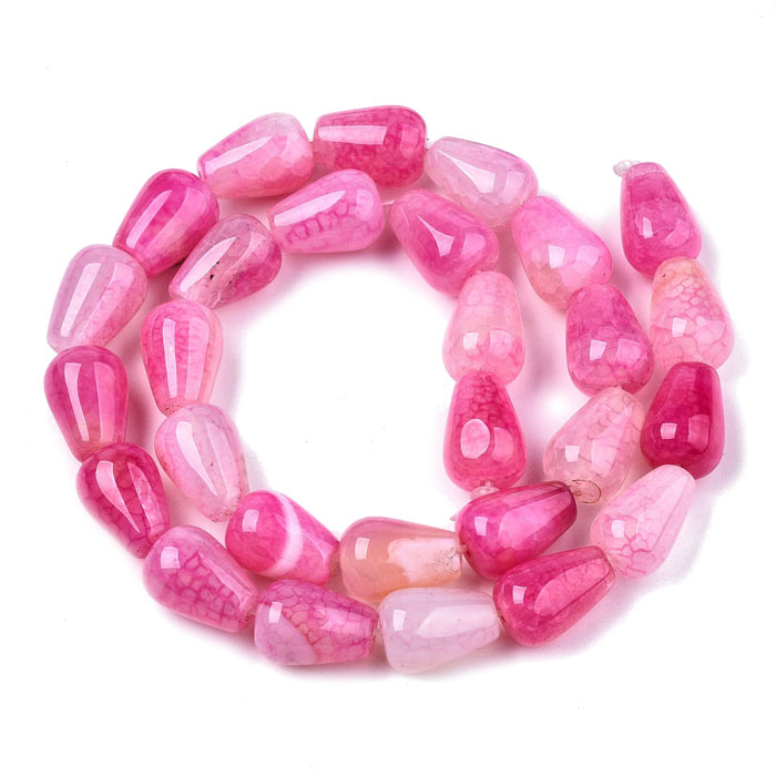 Cracked agate, pink, drop, 14x9.5mm, 4pcs