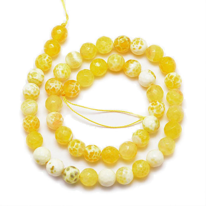 Cracked yellow agate, dyed, round, faceted, 8mm, 6pcs