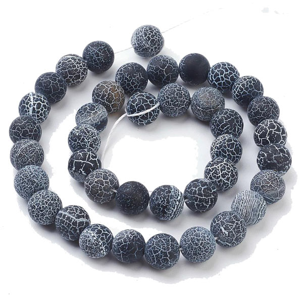 Cracked black agate, full strand, matte, 8mm, ca. 49pcs