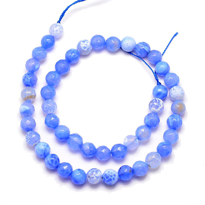 Cracked blue agate, full strand, round faceted bead, 6mm, 62pcs.