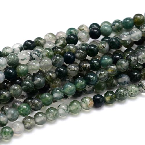 Moss agate, green shades, round bead, 6mm, 10pcs.