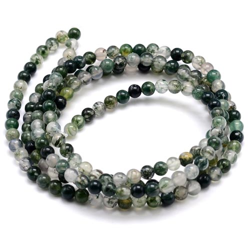 Moss agate, green shades, round bead, 6mm, 10pcs.