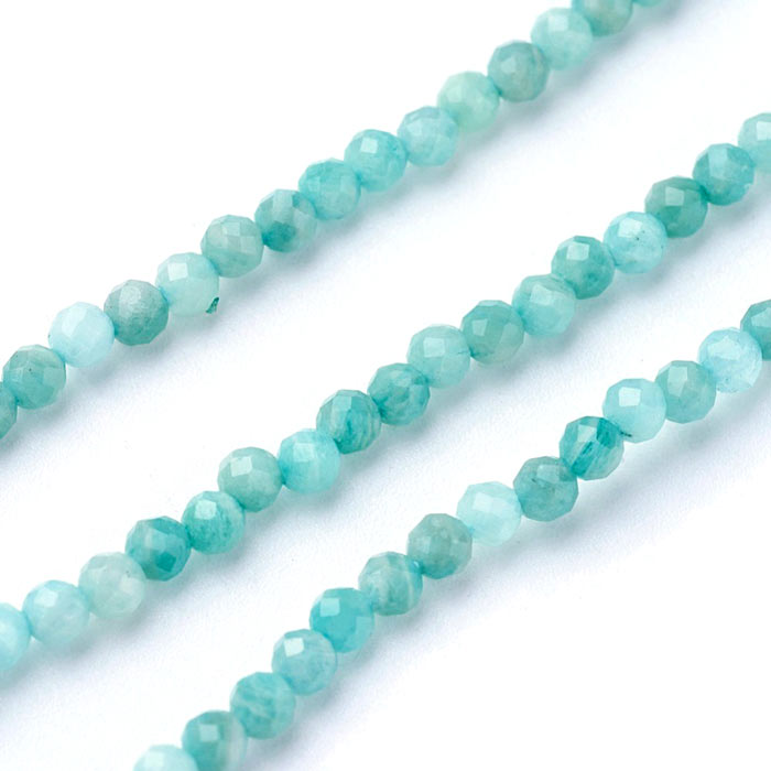Amazonite, full strand, turquoise bead, faceted, round, 2 mm, ca. 180pcs