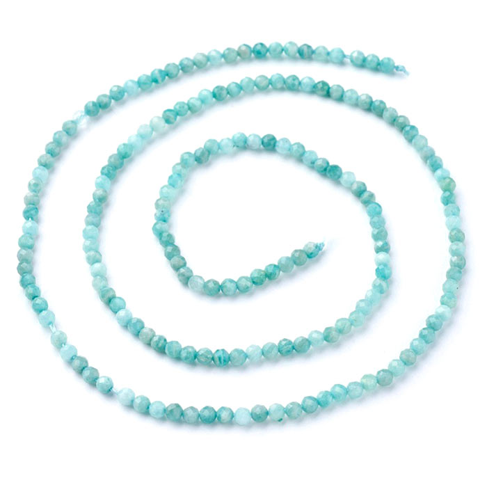 Amazonite, full strand, turquoise bead, faceted, round, 2 mm, ca. 180pcs