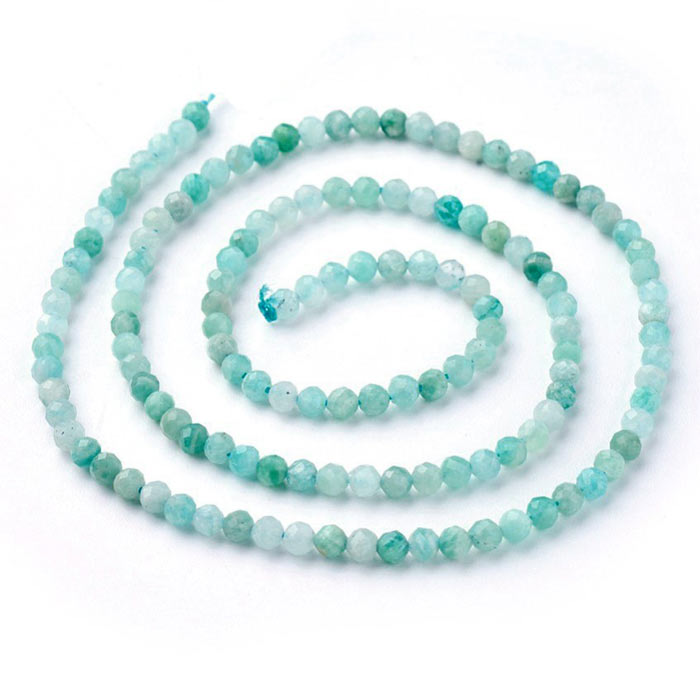 Amazonite, full strand, turquoise bead, faceted, round, 3 mm, ca. 120pcs