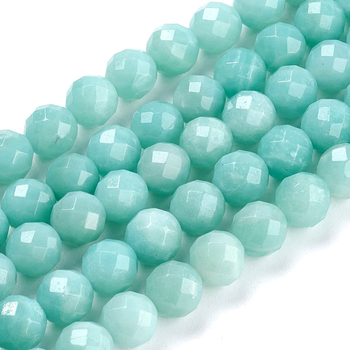 Amazonite, turquoise bead, faceted, round, 6mm, A-grade, 6pcs
