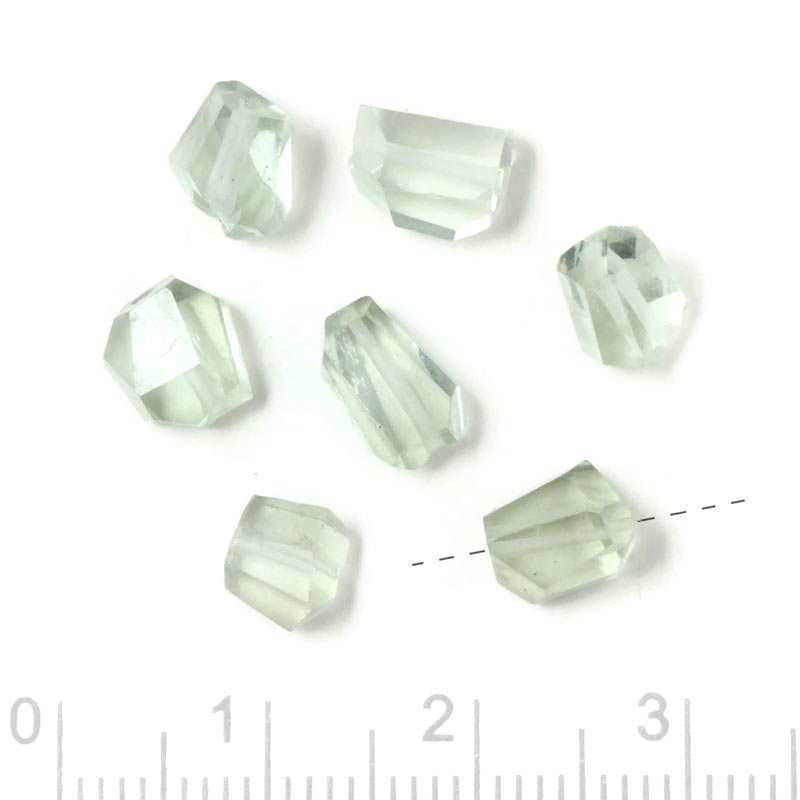 Green amethyst, uneven faceted bead, light green, approx. 8x5x4 mm, 4 pcs.