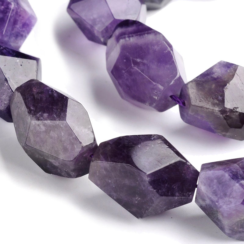 Amethyst, faceted nugget beads, purple, approx. 15x11 mm, 4 pcs