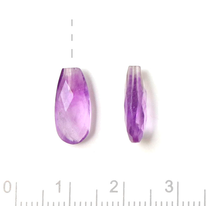 Amethyst, long flat teardrop, half-drilled, light purple, faceted, 14x7x4mm, 1pc