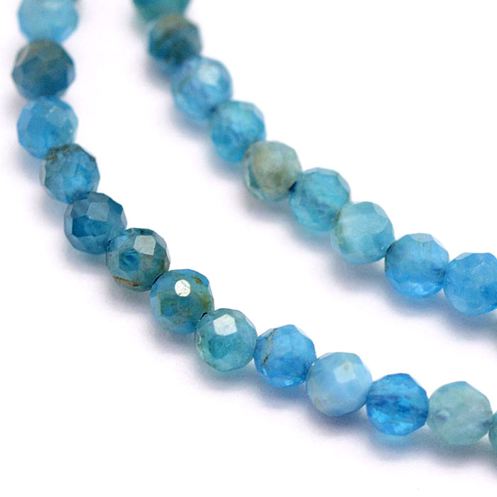 Natural apatite, round, faceted, colour improved, turquoise-blue, 3mm, 130pcs