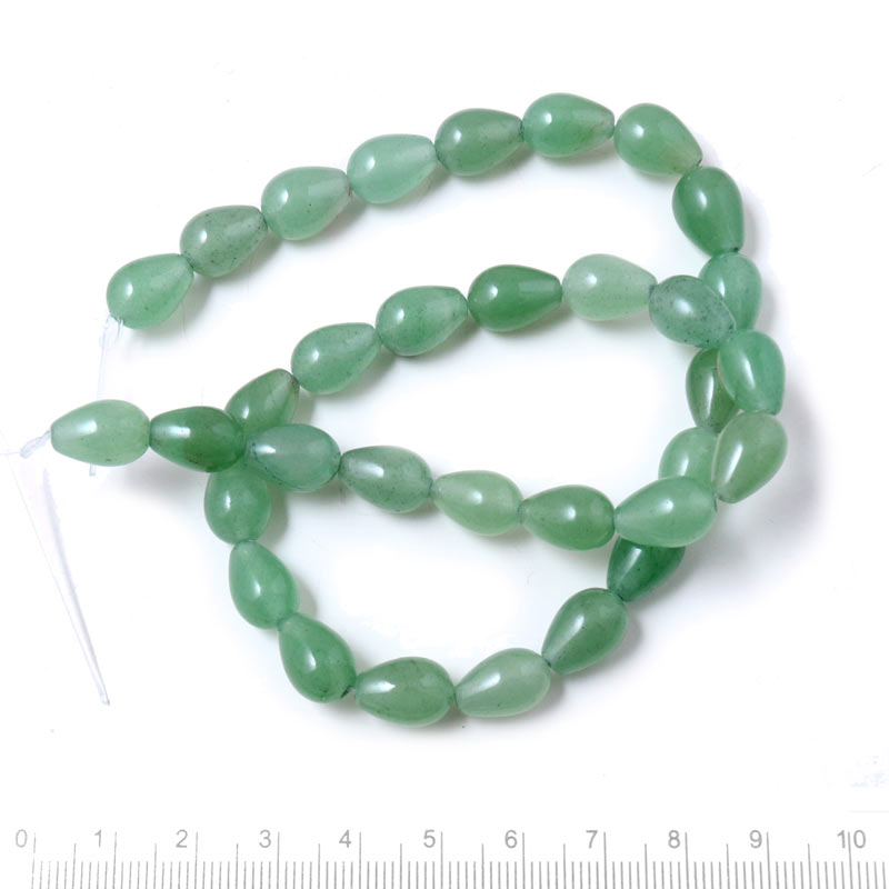 Green aventurine, full strand, teardrop shaped beads, 12x8mm, appx. 33 pcs