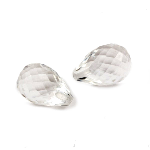 Half-drilled Quartz crystal teardrop, closely faceted, 8x6mm, 1pc