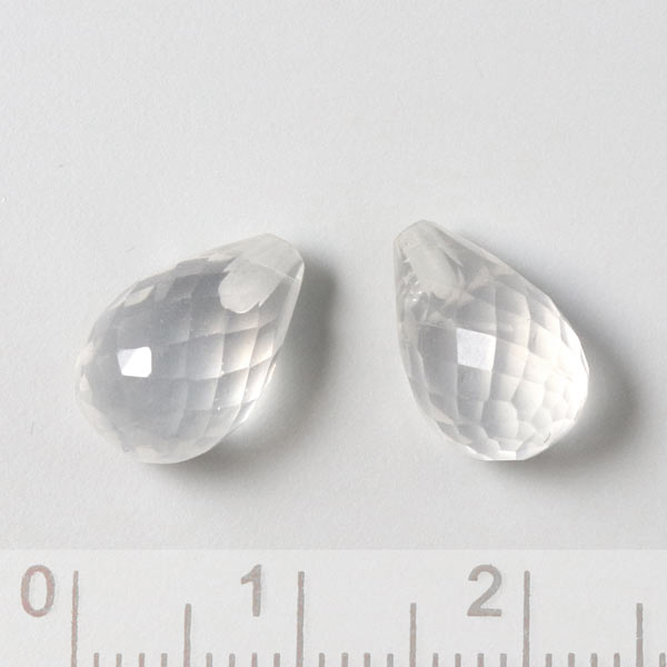 Snow-Quartz, teardrop, half drilled, closely faceted, milky white, 12x8mm, 1pc