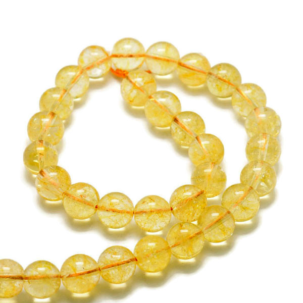 Citrine, dyed, entire strand of beads, clear yellow, round bead, 6mm, 60pcs.