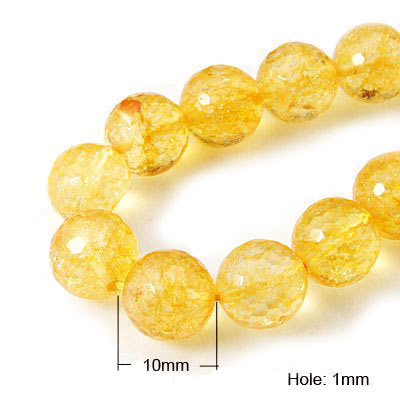 Citrine, dyed, yellow, faceted beads, 10mm, 6pcs.