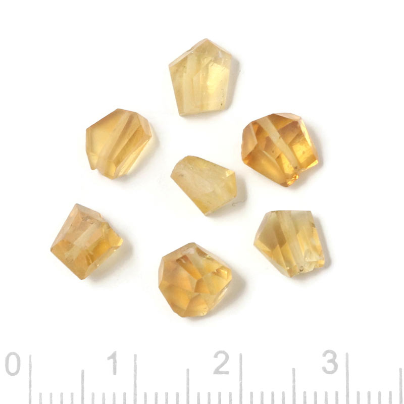 Citrine, uneven faceted bead, clear golden yellowish, approx. 8x5x4 mm, 4 pcs.