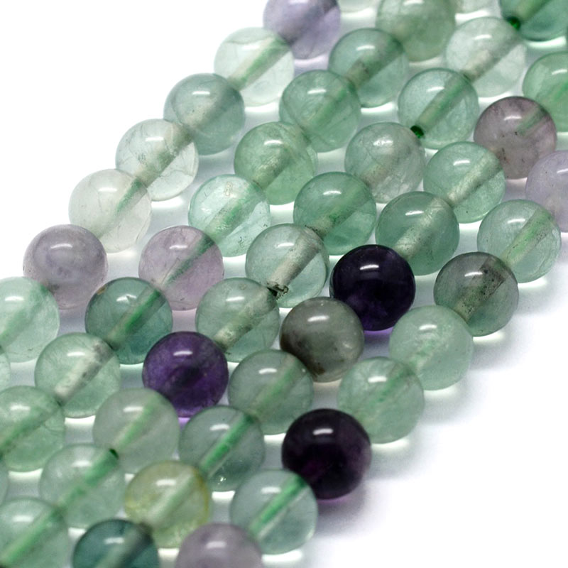 Fluorite, green and purple round beads, 8mm, 6pcs.