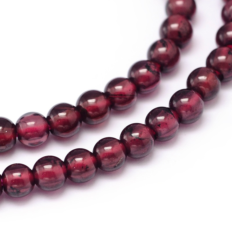 Garnet, round bead, 4 mm. dark red, strand, ca. 95 pcs