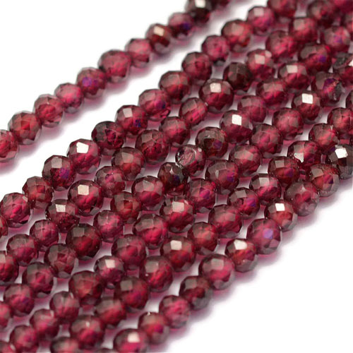 Dark red garnet, complete strand, facetted beads, ca.2mm, ca. 180pcs