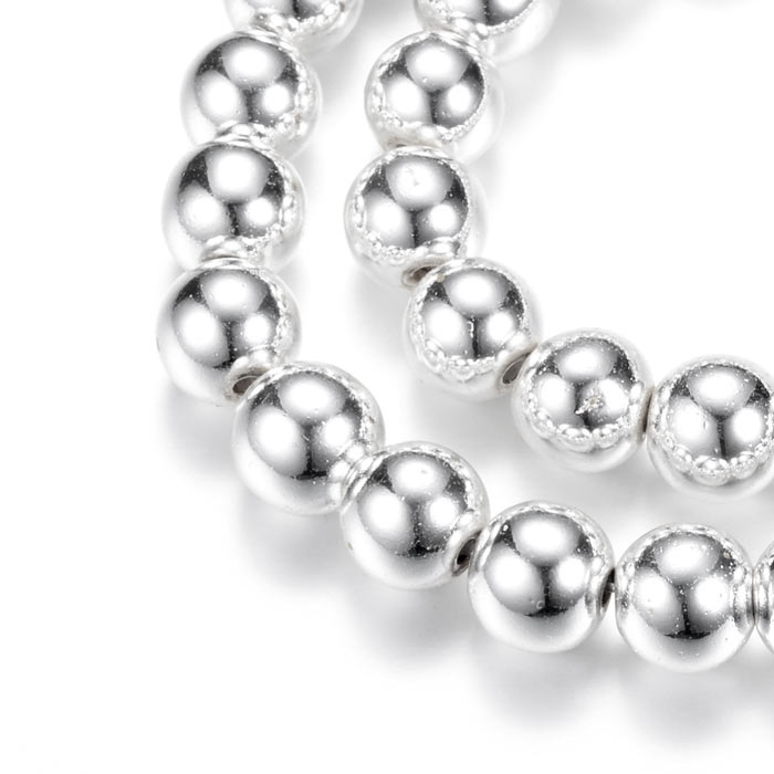 Hematite, silver plated bead, round, 12mm, 6pcs.