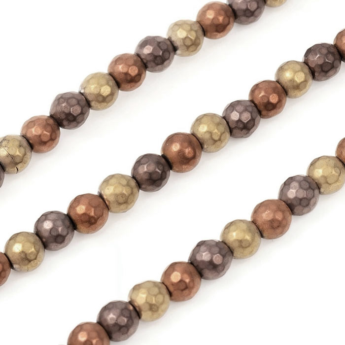 Hematite, mixed colours, antique look, round faceted, 6 mm, 10 pcs