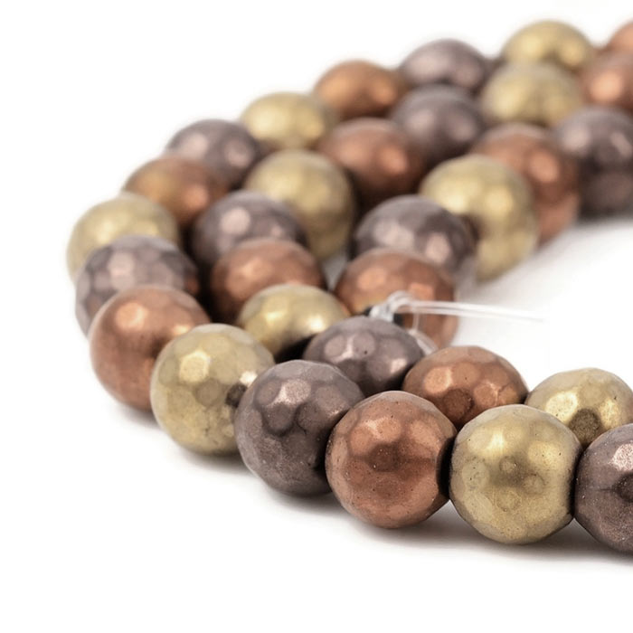 Hematite, mixed colours, antique look, round faceted, 6 mm, 10 pcs