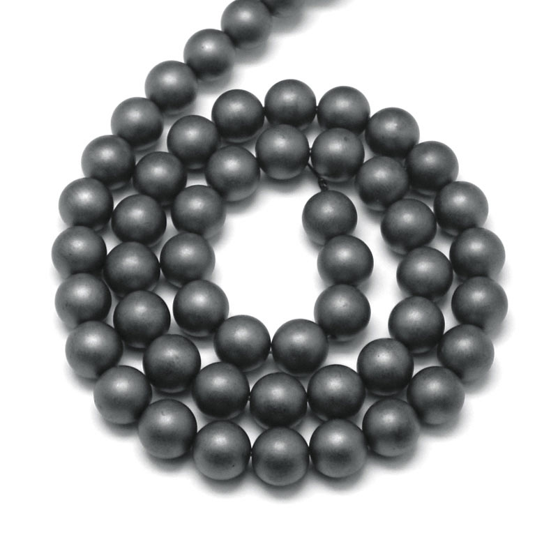Hematite beads, grey, frosted, round bead, 6 mm, 10 pcs.