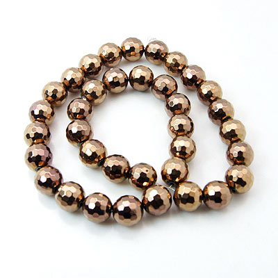 Hematite, copper-plated, entire strand of beads, round, facetted, 8mm, 50pcs.