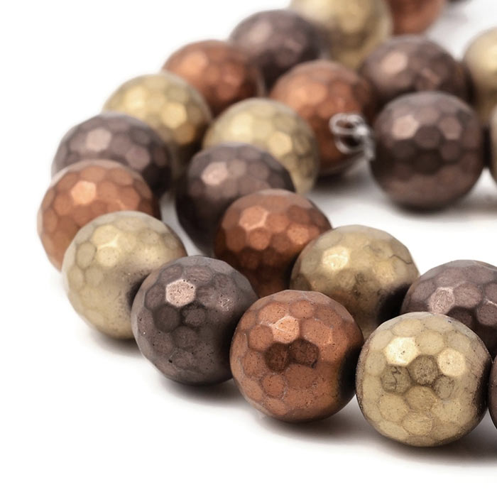 Hematite, mixed colours, antique look, round faceted, 10 mm, 10 pcs