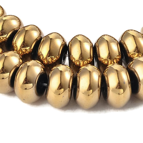Hematite, goldplated, rondell, 10x6mm, 10 pcs.