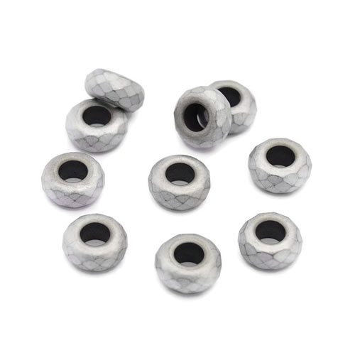 Hematite, matt faceted bracelet bead, light gray, 13x6mm, 1pc.