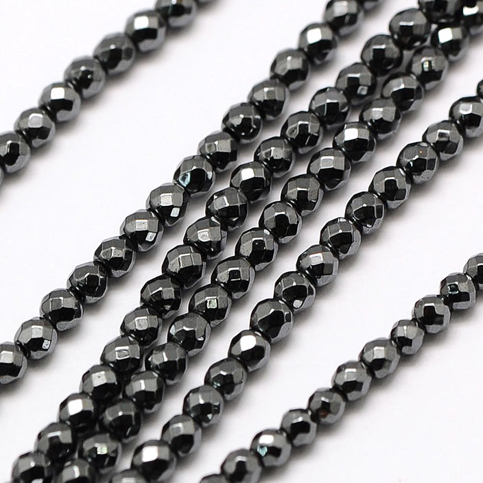 Hematite, full strand, round, faceted, 3mm, 130pcs