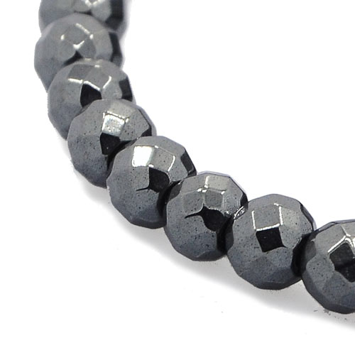 Hematite, full strand, round facetted, 6mm, 65pcs