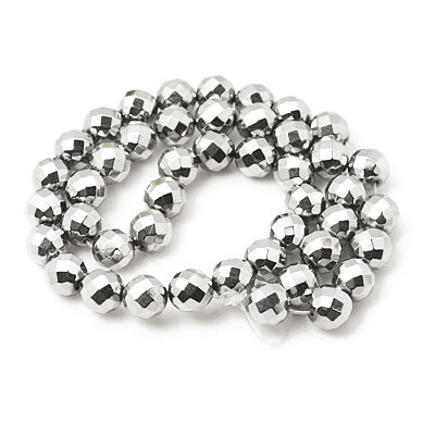 Hematite, Full strand, silver round, faceted, 4 mm, 102 pcs.