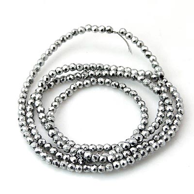Hematite, whole strand, silver-coloured, round, faceted, 2mm, 160pcs.