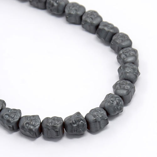 Hematite, matte gray, Buddha head 8x8x7mm, 4pcs