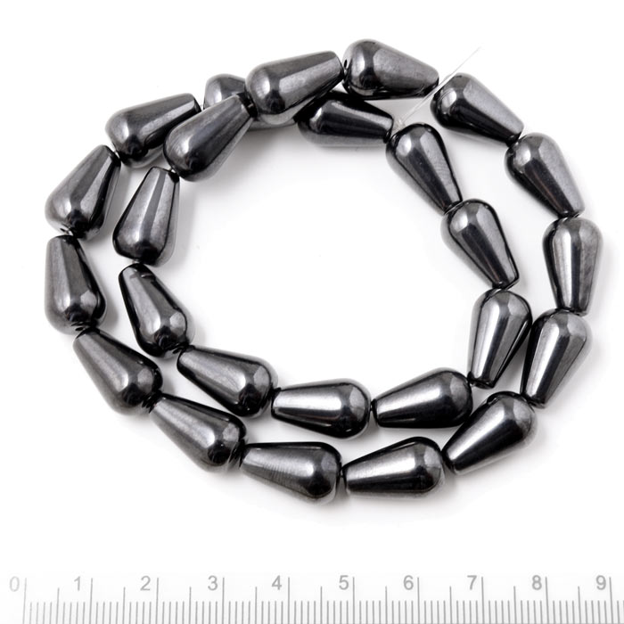 Hematite, full strand, smooth teardrop, dark metallic, 15x10mm, 26pcs.