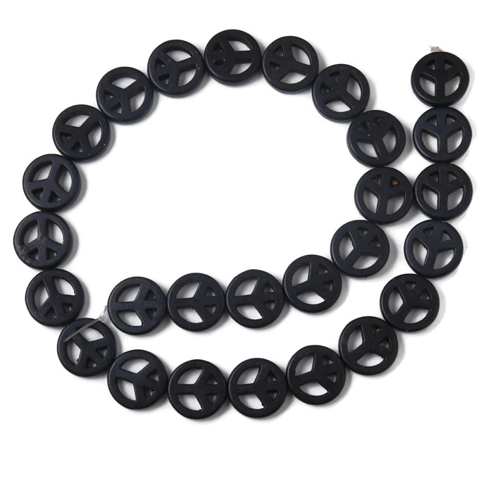 Peace sign, synthetic howlite, black, 4pcs.