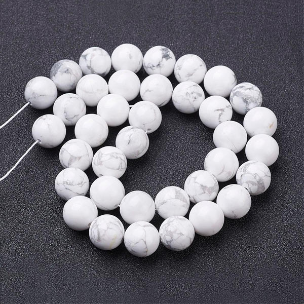 genuine howlite, Round bead, white-grey marbled, 10mm, 6pcs.