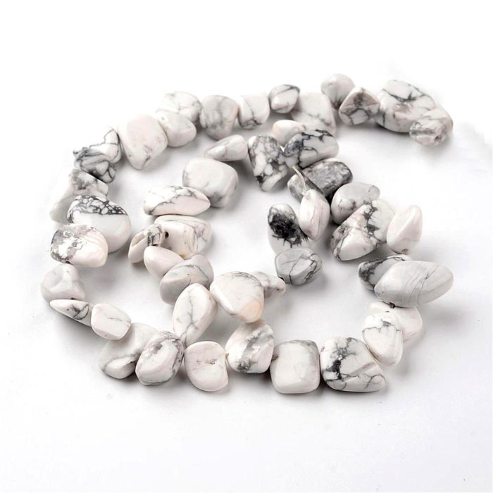 Howlite beads, full strand, real howlite nuggets, white-grey marbled, ca. 13x11x7 mm, 50 pcs