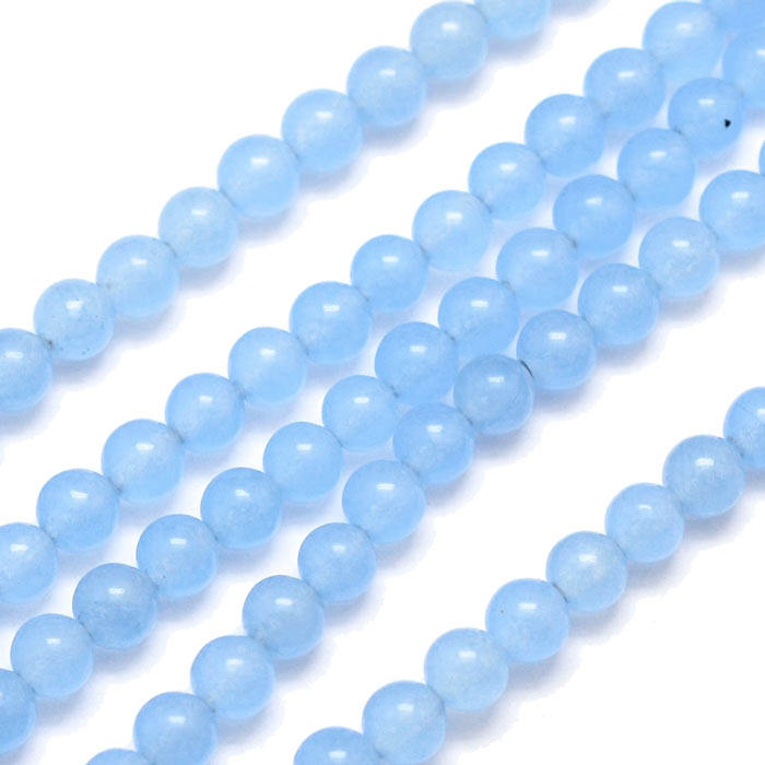 Jade bead, full strand, dyed, soft light blue, round, 4mm. 94pcs