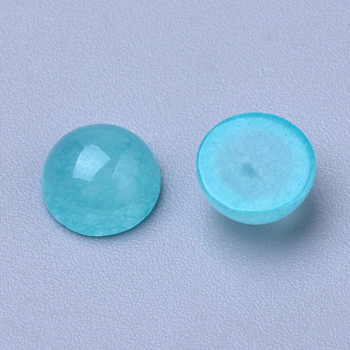 Jade cabochon (dyed), turquoise, flat round, 6x3,5mm, 2pcs
