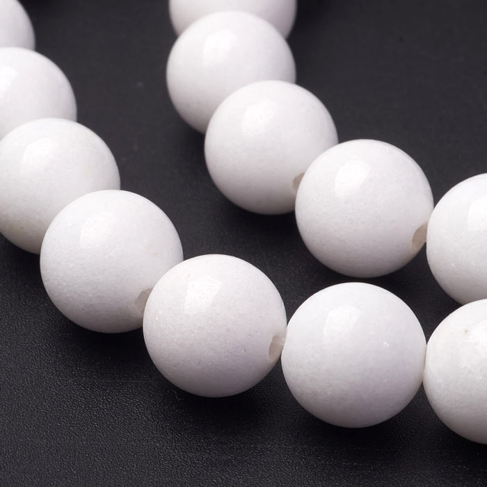 Candy jade beads, full strand, white, round, diameter 8mm, ca. 48 pcs.