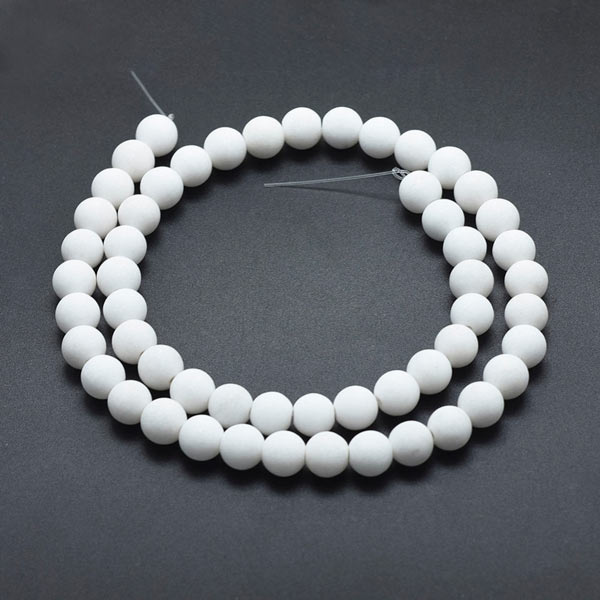  Candy jade, whole strand, dyed, white, frosted, 8mm, 45 pcs.