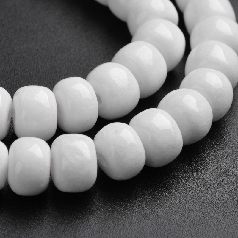 Candy jade beads, white, column shaped, diameter 8x6mm, 10 pcs.
