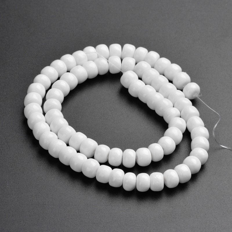 Candy jade beads, white, column shaped, diameter 8x6mm, 10 pcs.