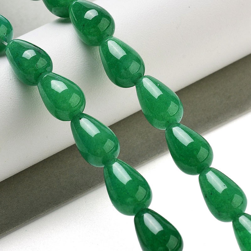 Jade, dyed, teardrops, green, 12x8mm. 4pcs.