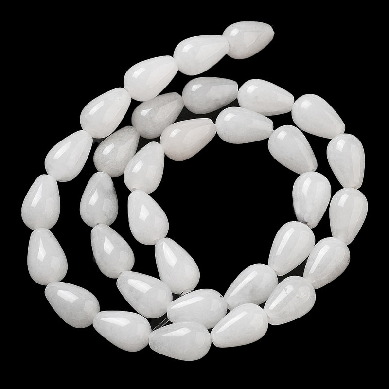 Jade, full strand of beads, teardrop shaped, white, 12x8mm. appx. 33pcs