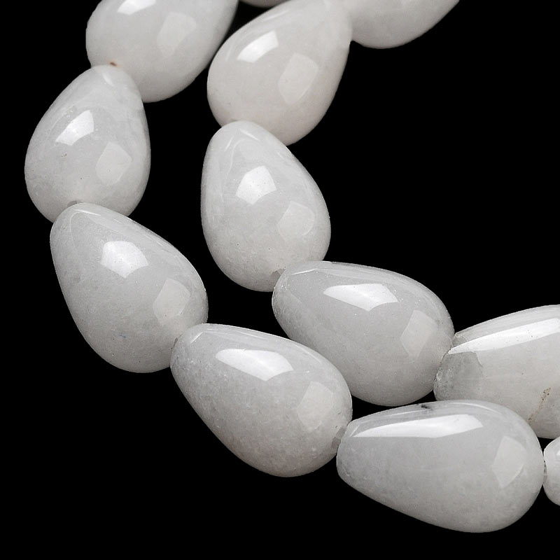 Jade, teardrop shaped beads, white, 12x8mm. 4 pcs